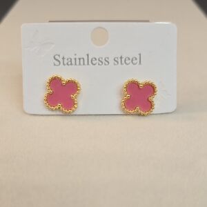 Gold and Pink Stainless Steel Flower Earrings